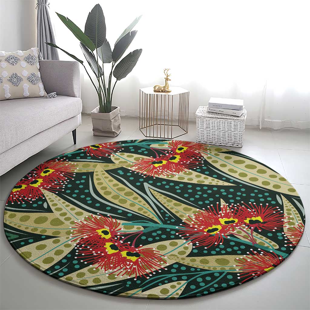 Australian Native Eucalyptus Plant Round Carpet Aboriginal Dot Art