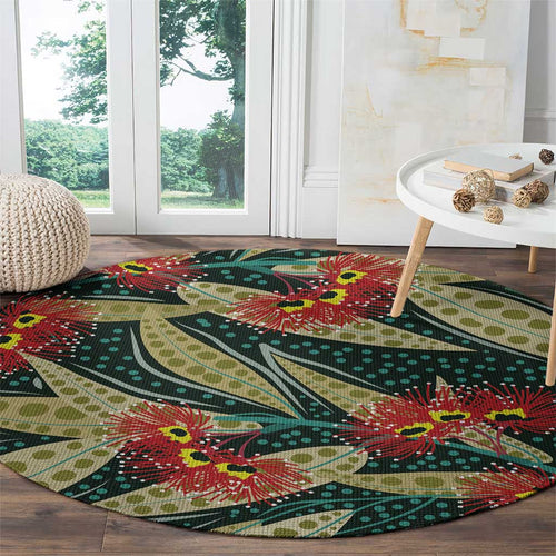 Australian Native Eucalyptus Plant Round Carpet Aboriginal Dot Art