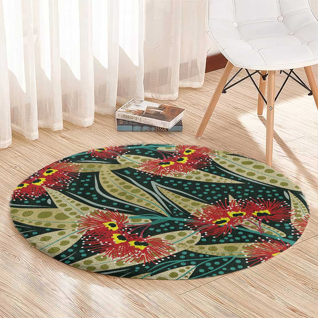 Australian Native Eucalyptus Plant Round Carpet Aboriginal Dot Art