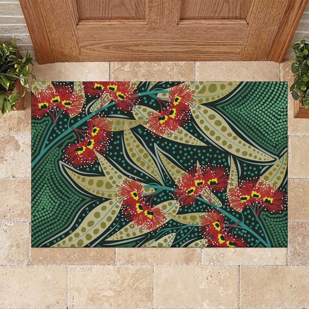 Australian Native Eucalyptus Plant Rubber Doormat Aboriginal Dot Art