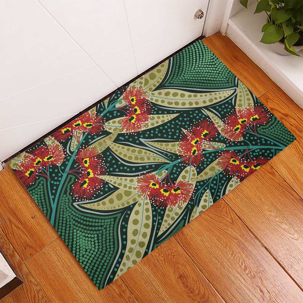 Australian Native Eucalyptus Plant Rubber Doormat Aboriginal Dot Art
