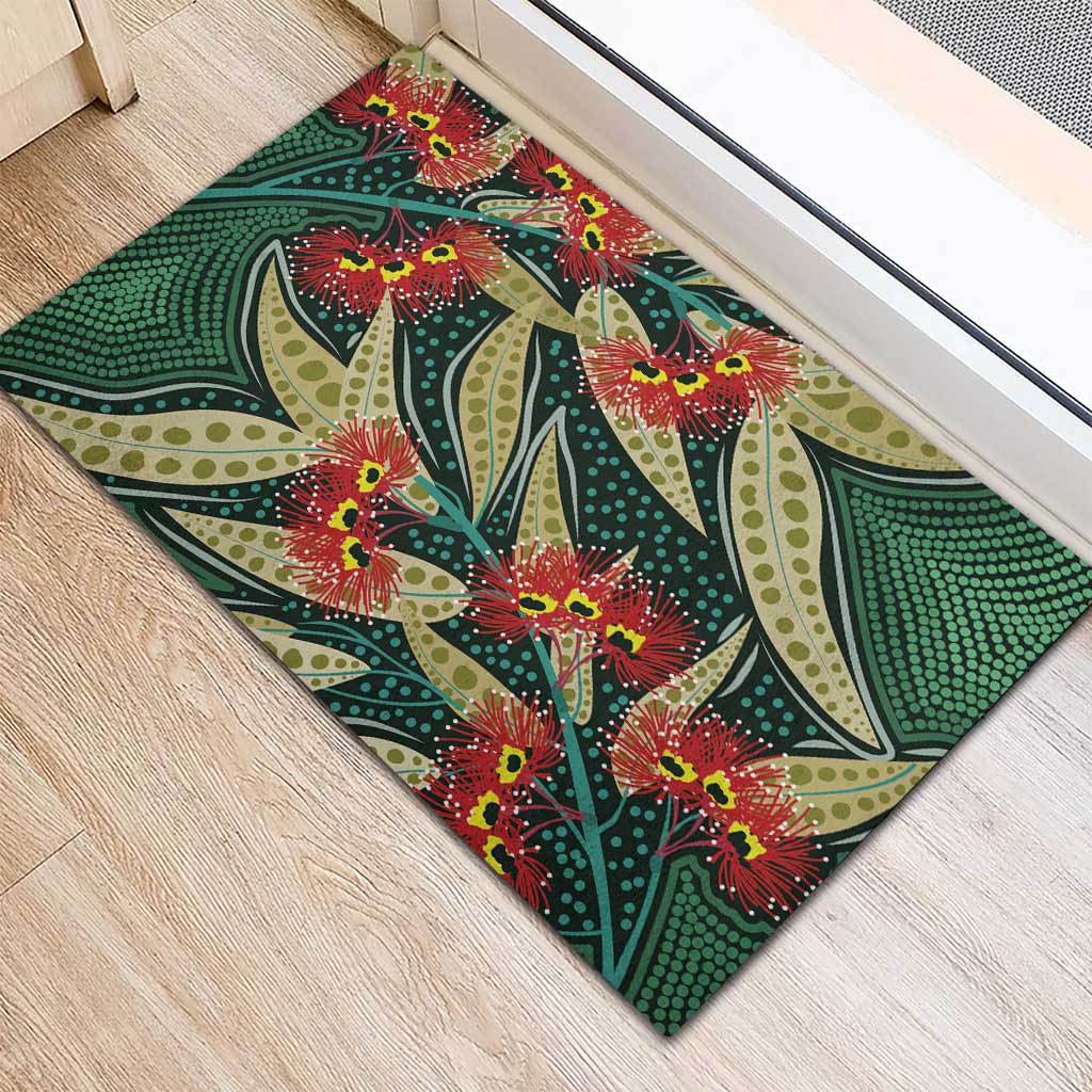 Australian Native Eucalyptus Plant Rubber Doormat Aboriginal Dot Art
