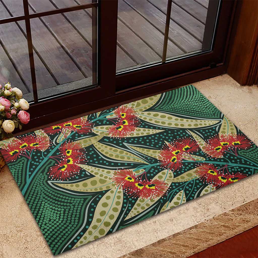 Australian Native Eucalyptus Plant Rubber Doormat Aboriginal Dot Art