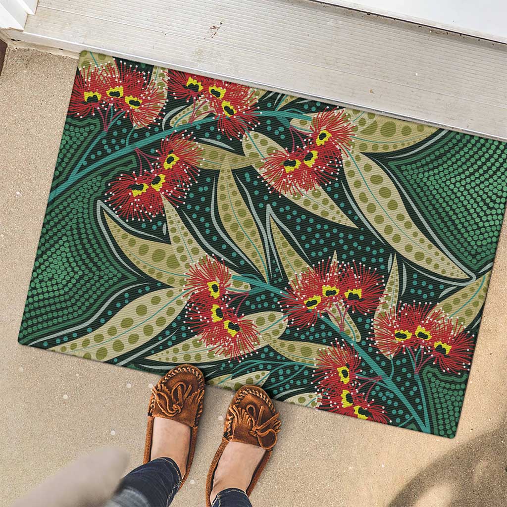 Australian Native Eucalyptus Plant Rubber Doormat Aboriginal Dot Art
