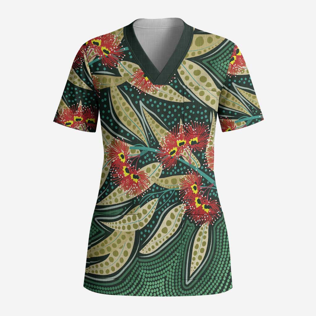 Australian Native Eucalyptus Plant Scrub Top Aboriginal Dot Art - Aussie Hoodie