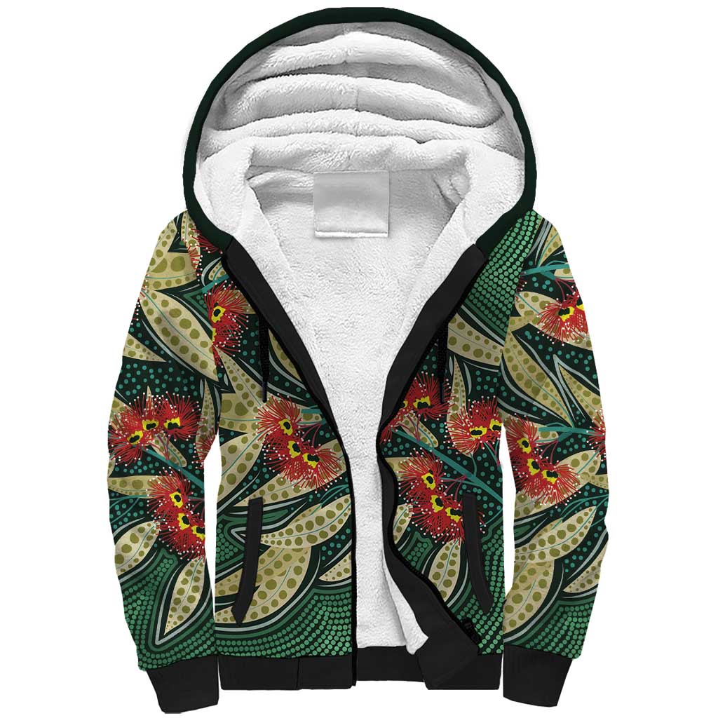 Australian Native Eucalyptus Plant Sherpa Hoodie Aboriginal Dot Art