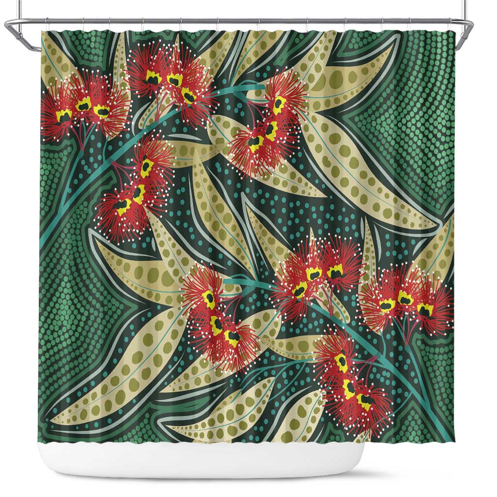 Australian Native Eucalyptus Plant Shower Curtain Aboriginal Dot Art