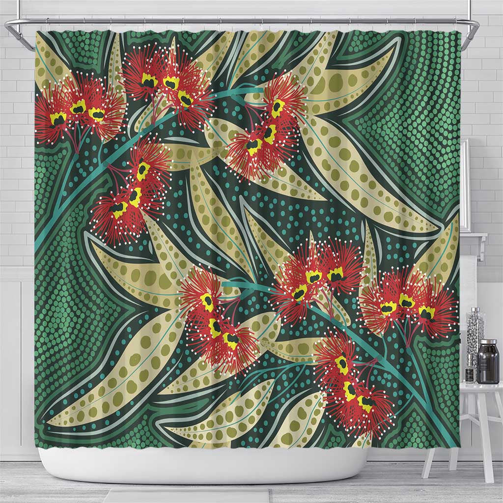 Australian Native Eucalyptus Plant Shower Curtain Aboriginal Dot Art