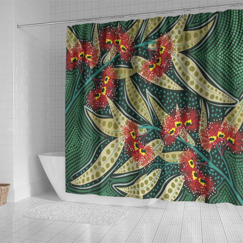Australian Native Eucalyptus Plant Shower Curtain Aboriginal Dot Art