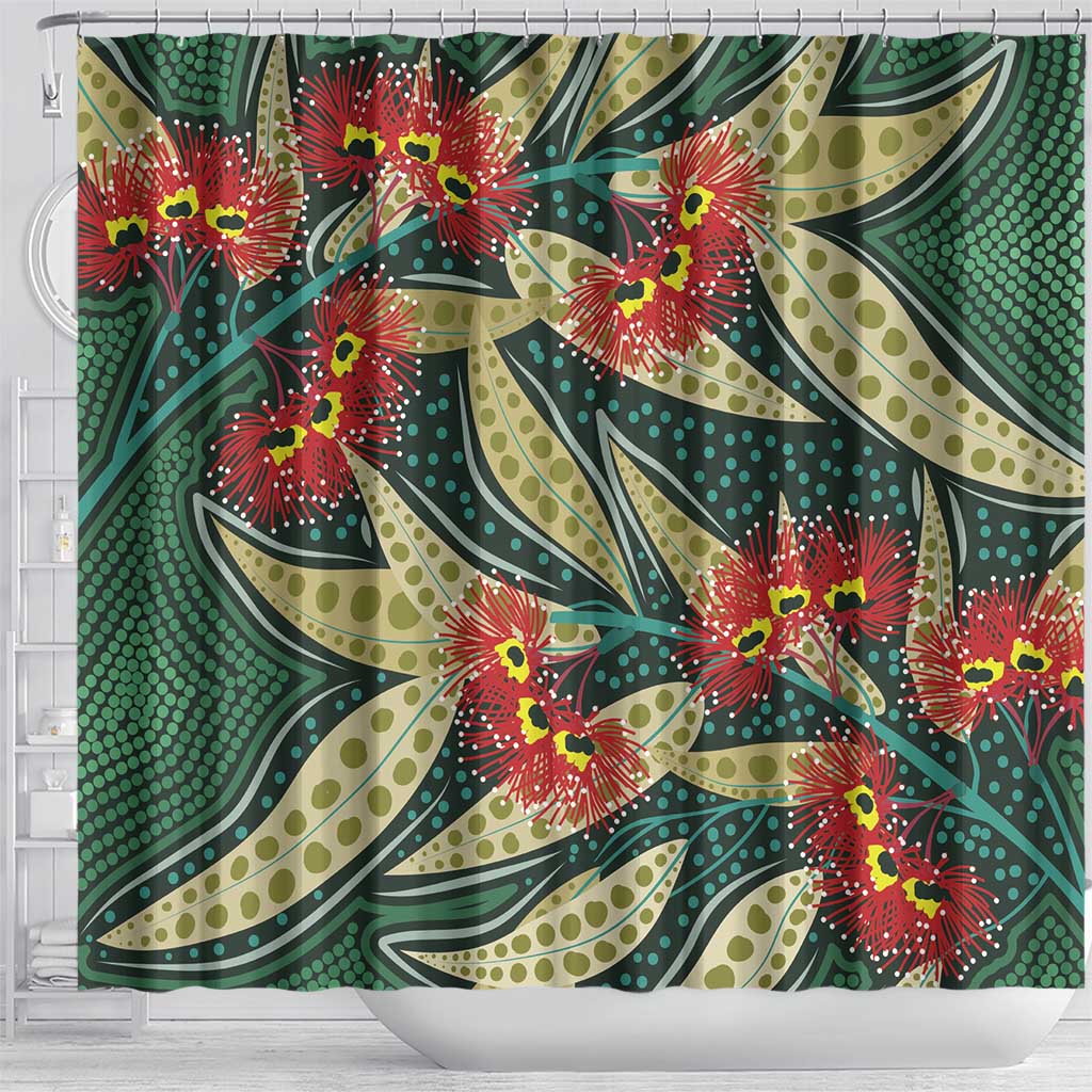 Australian Native Eucalyptus Plant Shower Curtain Aboriginal Dot Art