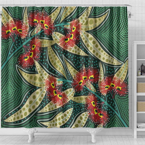Australian Native Eucalyptus Plant Shower Curtain Aboriginal Dot Art