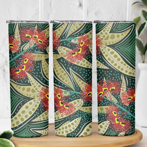 Australian Native Eucalyptus Plant Skinny Tumbler Aboriginal Dot Art