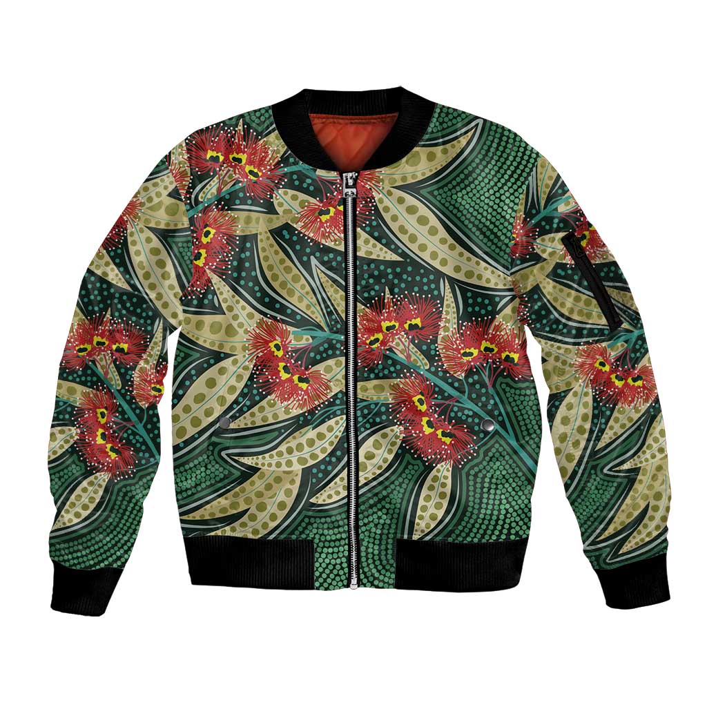 Australian Native Eucalyptus Plant Sleeve Zip Bomber Jacket Aboriginal Dot Art