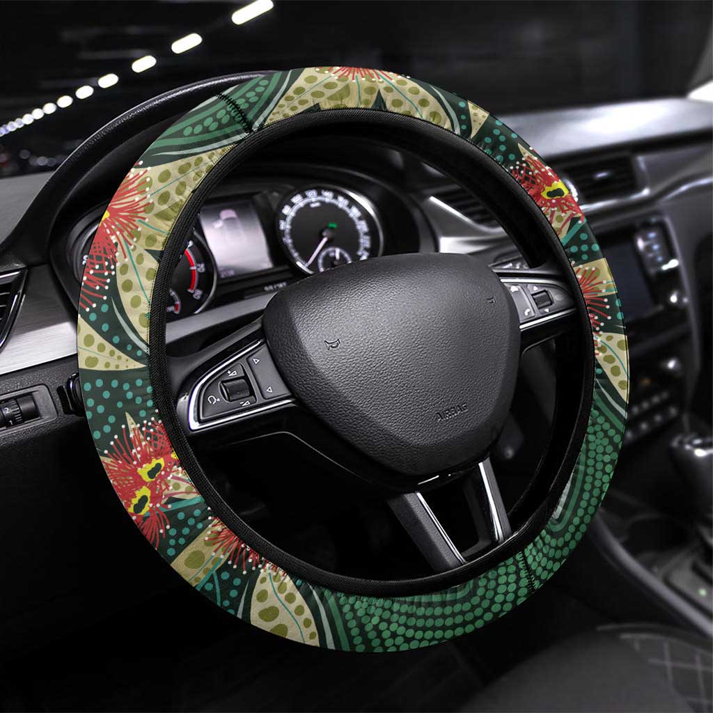 Australian Native Eucalyptus Plant Steering Wheel Cover Aboriginal Dot Art