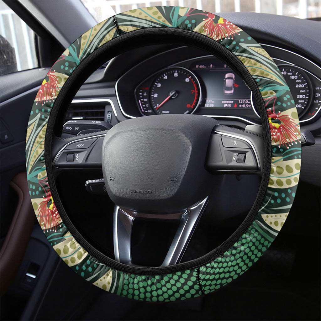 Australian Native Eucalyptus Plant Steering Wheel Cover Aboriginal Dot Art