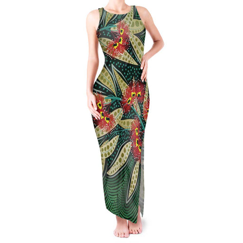 Australian Native Eucalyptus Plant Tank Maxi Dress Aboriginal Dot Art