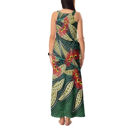 Australian Native Eucalyptus Plant Tank Maxi Dress Aboriginal Dot Art