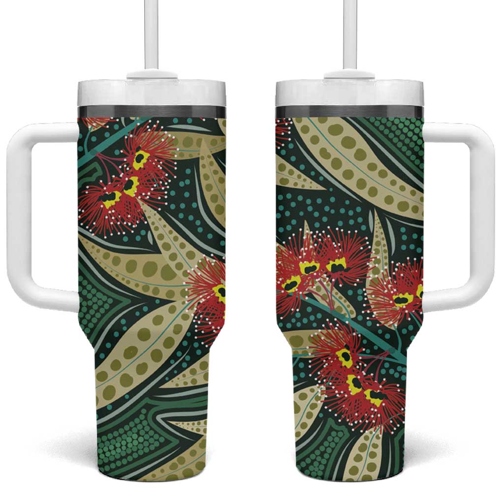 Australian Native Eucalyptus Plant Tumbler With Handle Aboriginal Dot Art