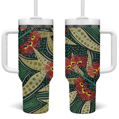 Australian Native Eucalyptus Plant Tumbler With Handle Aboriginal Dot Art