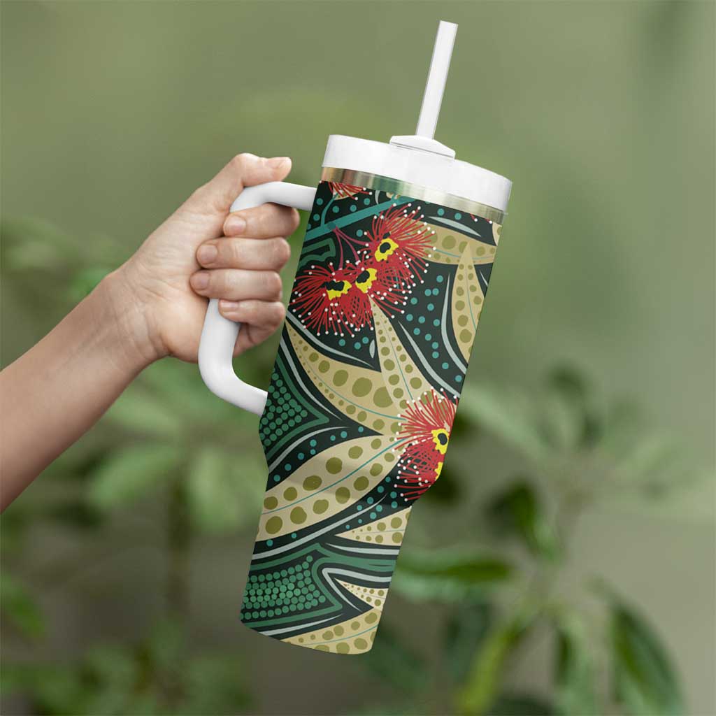 Australian Native Eucalyptus Plant Tumbler With Handle Aboriginal Dot Art