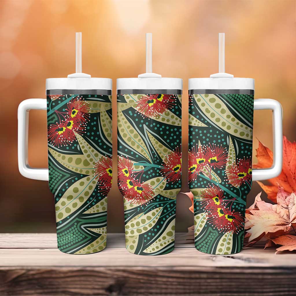 Australian Native Eucalyptus Plant Tumbler With Handle Aboriginal Dot Art