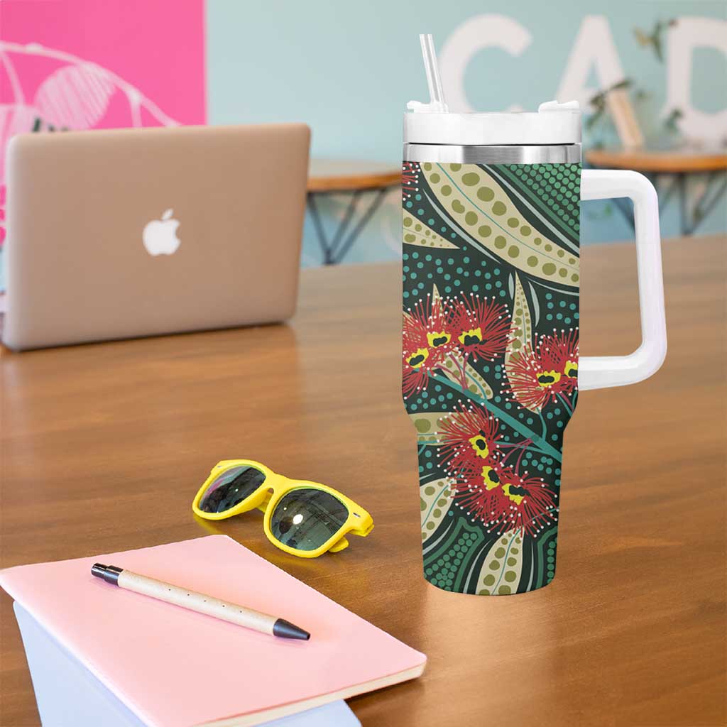 Australian Native Eucalyptus Plant Tumbler With Handle Aboriginal Dot Art
