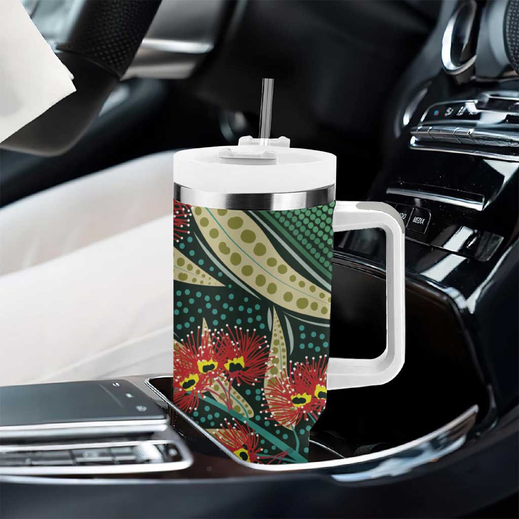 Australian Native Eucalyptus Plant Tumbler With Handle Aboriginal Dot Art