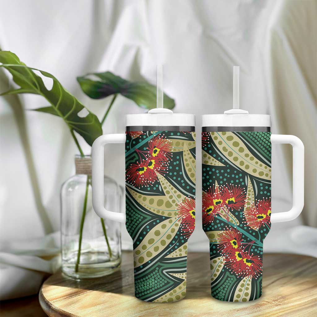Australian Native Eucalyptus Plant Tumbler With Handle Aboriginal Dot Art