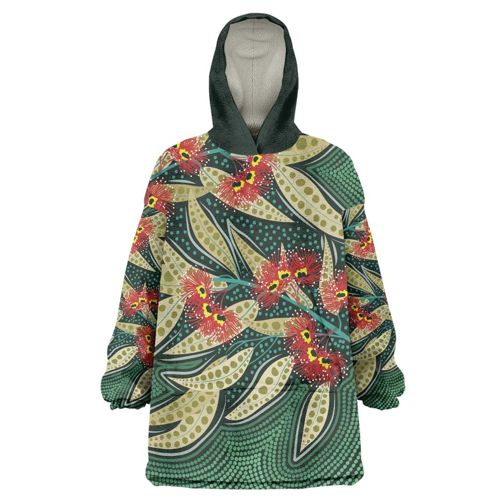 Australian Native Eucalyptus Plant Wearable Blanket Hoodie Aboriginal Dot Art