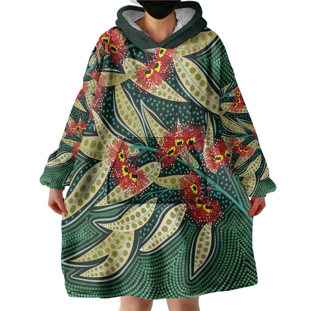 Australian Native Eucalyptus Plant Wearable Blanket Hoodie Aboriginal Dot Art