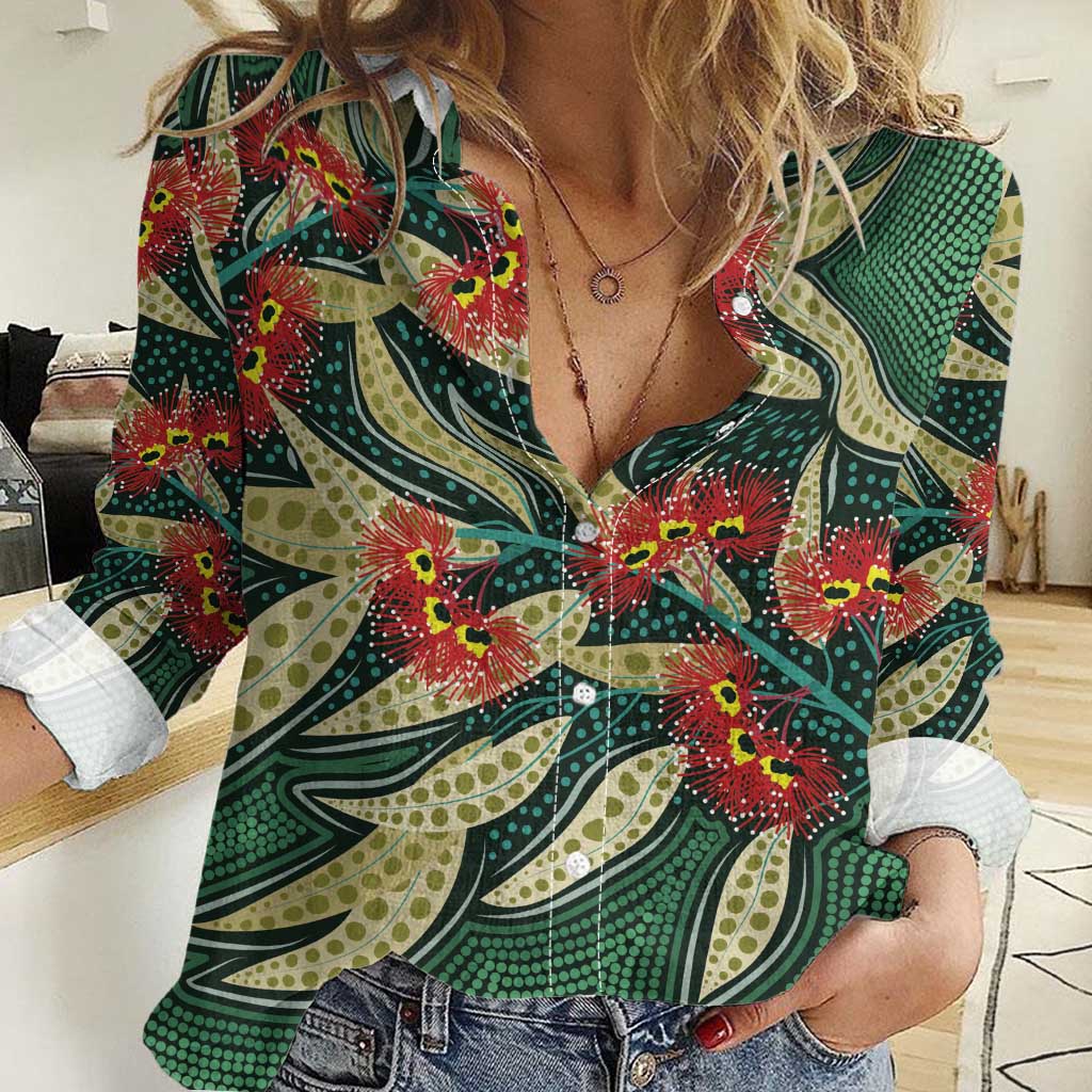 Australian Native Eucalyptus Plant Women Casual Shirt Aboriginal Dot Art