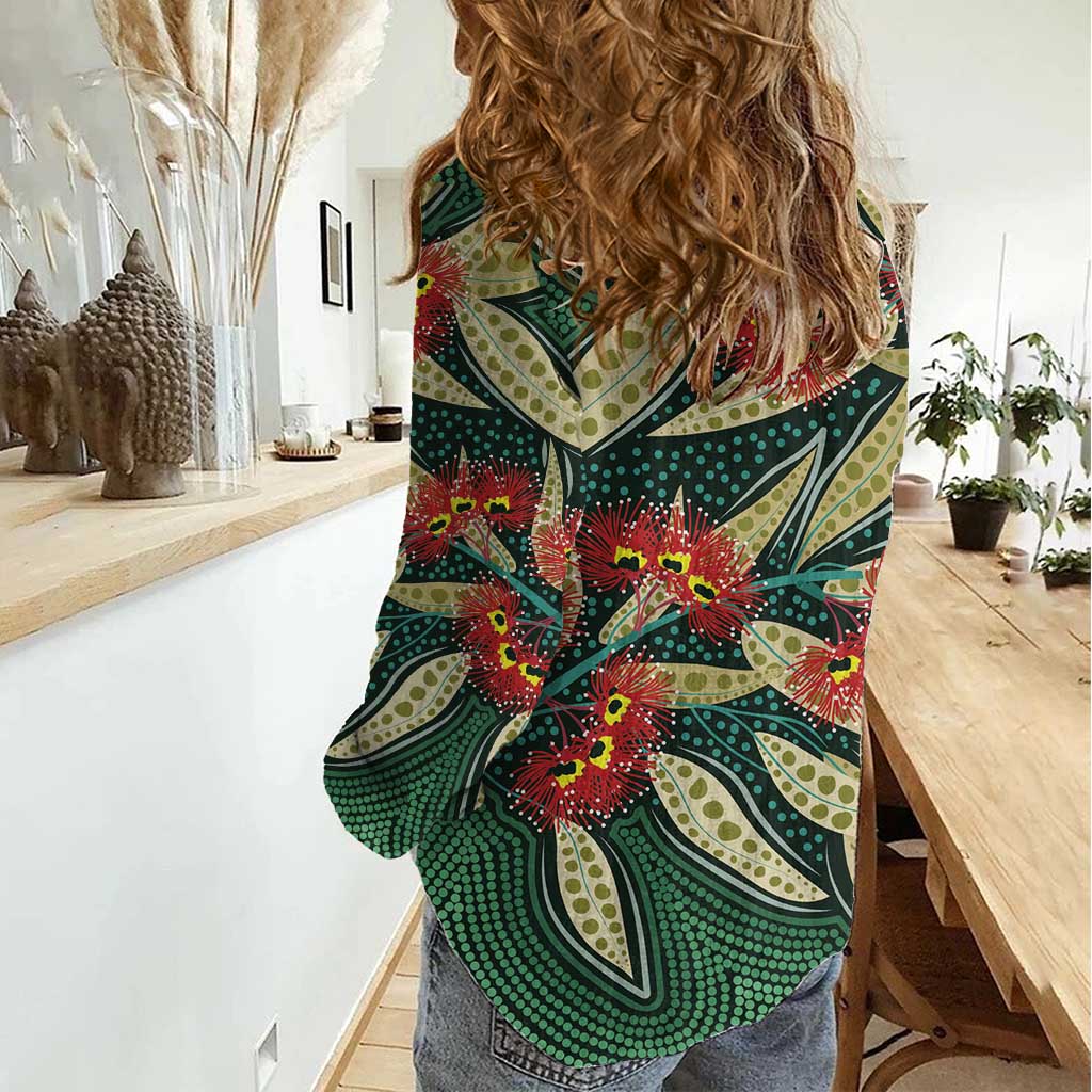 Australian Native Eucalyptus Plant Women Casual Shirt Aboriginal Dot Art