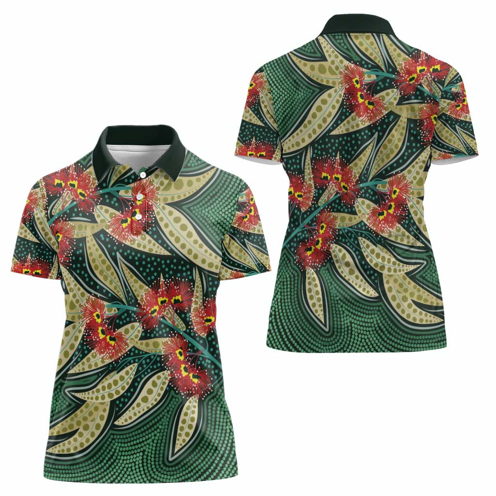 Australian Native Eucalyptus Plant Women Polo Shirt Aboriginal Dot Art
