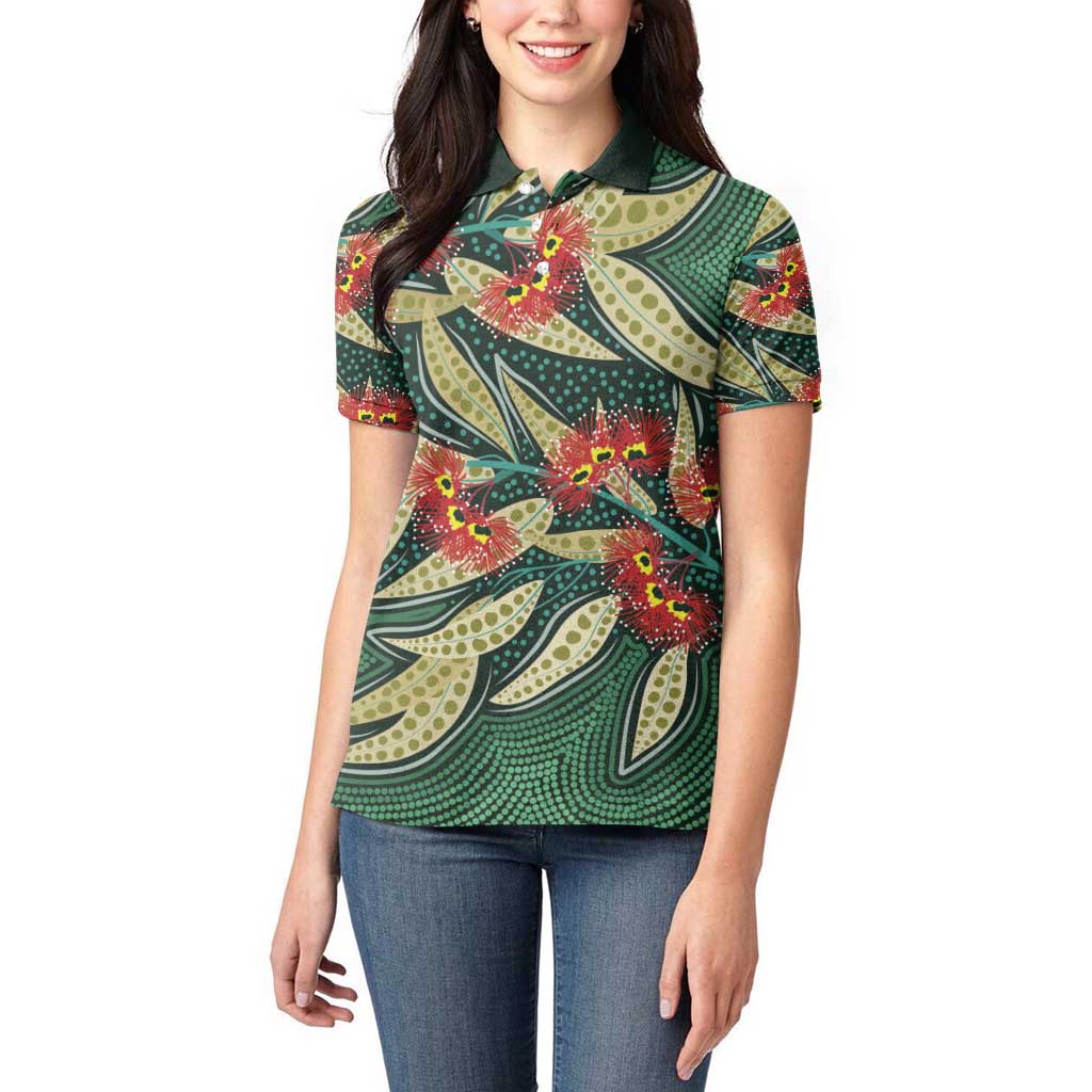 Australian Native Eucalyptus Plant Women Polo Shirt Aboriginal Dot Art