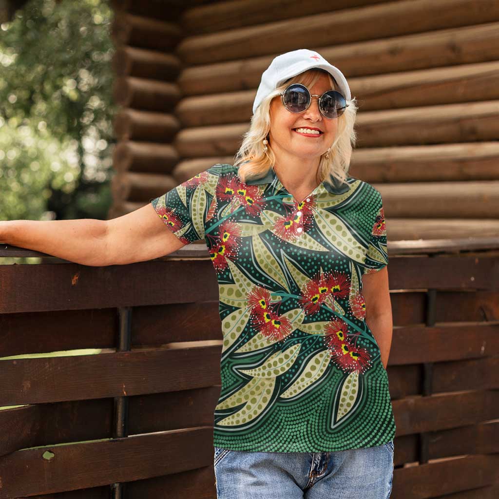 Australian Native Eucalyptus Plant Women Polo Shirt Aboriginal Dot Art