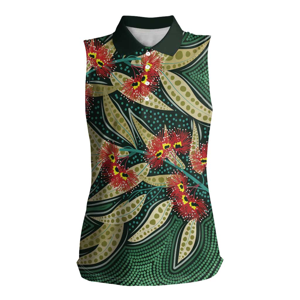 Australian Native Eucalyptus Plant Women Sleeveless Polo Shirt Aboriginal Dot Art