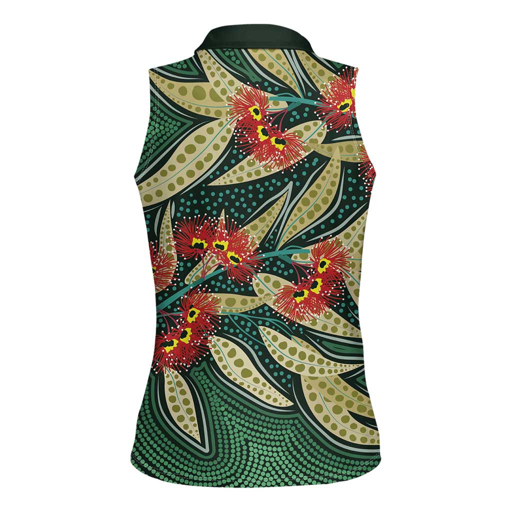 Australian Native Eucalyptus Plant Women Sleeveless Polo Shirt Aboriginal Dot Art