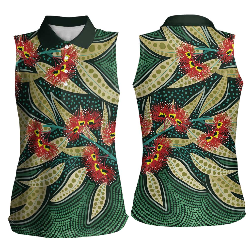 Australian Native Eucalyptus Plant Women Sleeveless Polo Shirt Aboriginal Dot Art