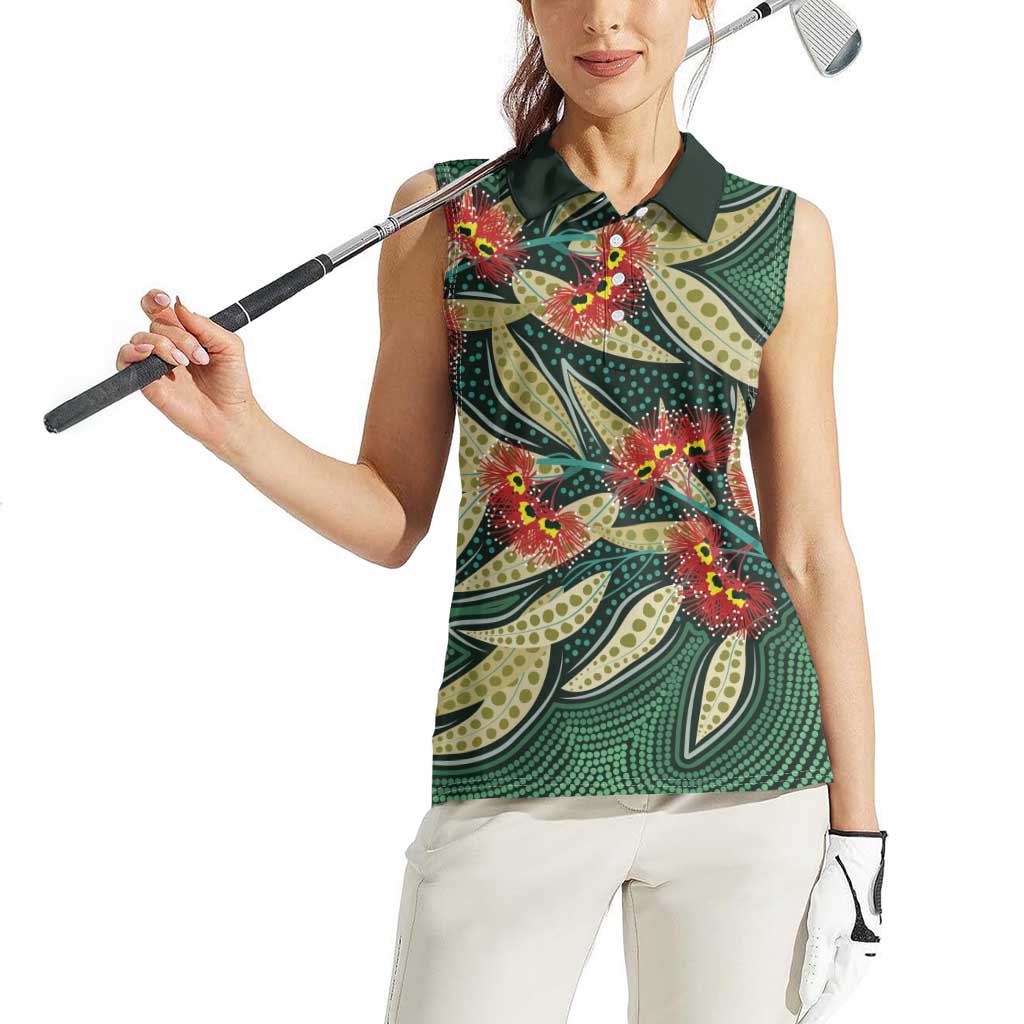 Australian Native Eucalyptus Plant Women Sleeveless Polo Shirt Aboriginal Dot Art