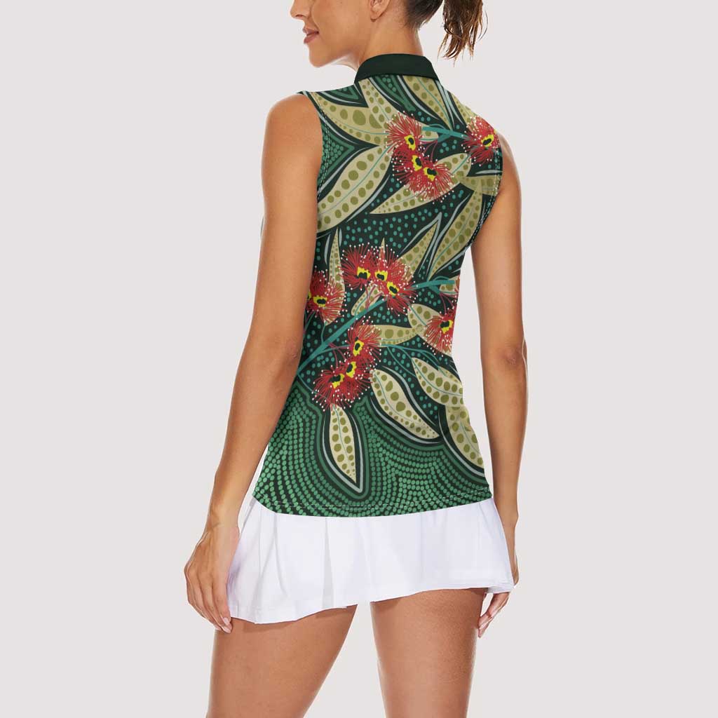 Australian Native Eucalyptus Plant Women Sleeveless Polo Shirt Aboriginal Dot Art