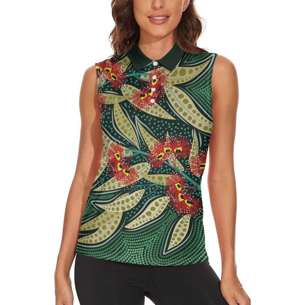 Australian Native Eucalyptus Plant Women Sleeveless Polo Shirt Aboriginal Dot Art