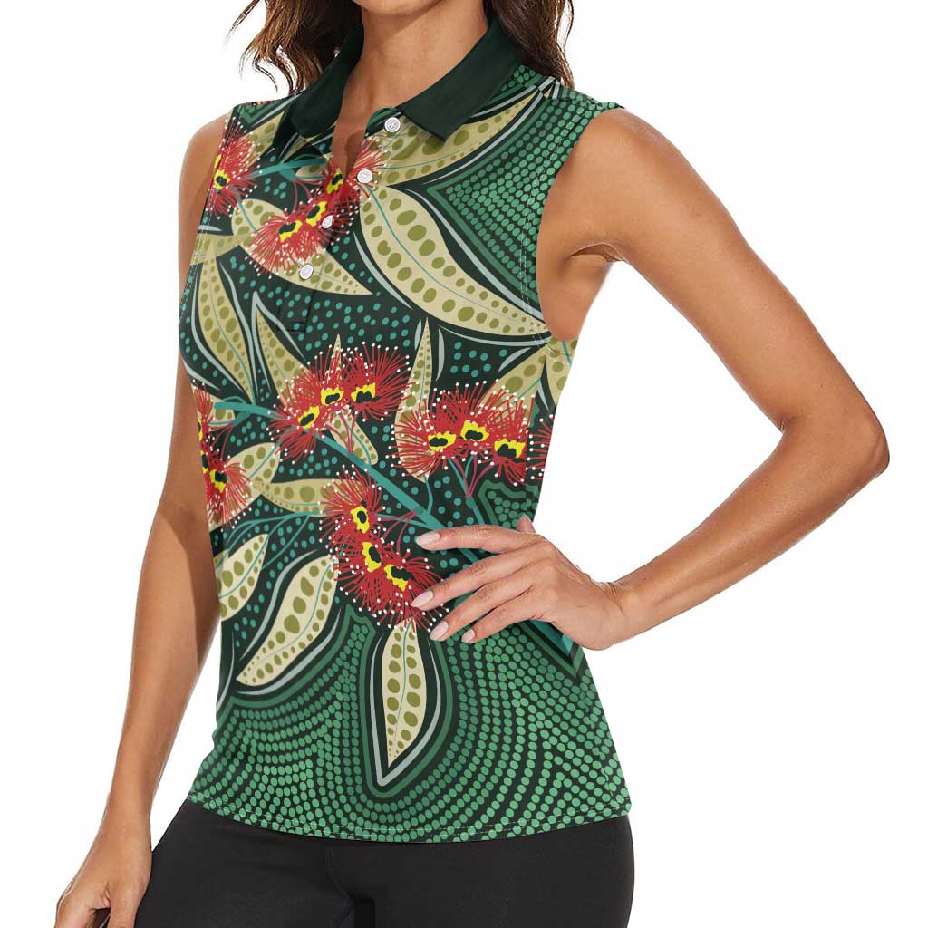 Australian Native Eucalyptus Plant Women Sleeveless Polo Shirt Aboriginal Dot Art