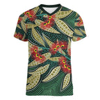 Australian Native Eucalyptus Plant Women V-Neck T-Shirt Aboriginal Dot Art