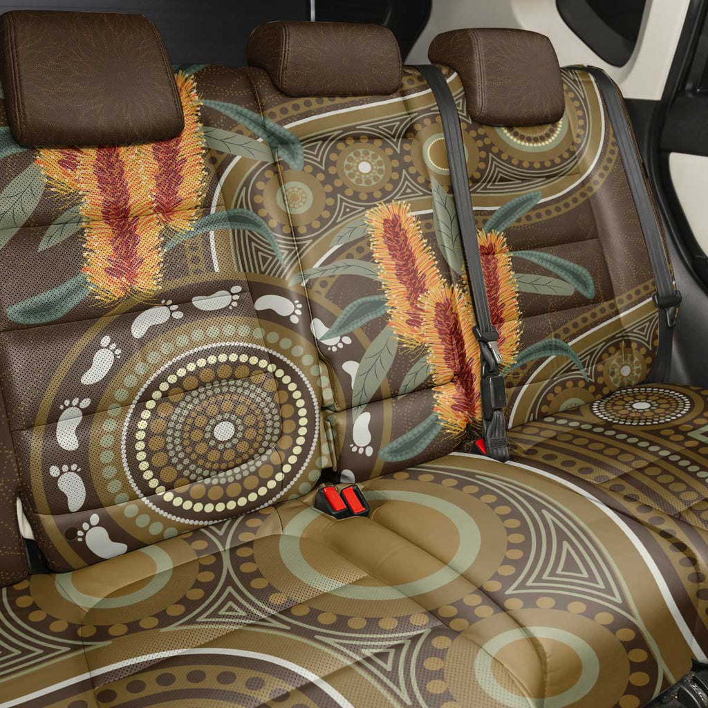 Australian Yellow Banksia Flowers Back Car Seat Cover Aboriginal Dot Art