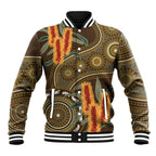Australian Yellow Banksia Flowers Baseball Jacket Aboriginal Dot Art