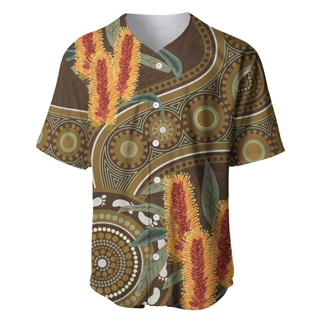 Australian Yellow Banksia Flowers Baseball Jersey Aboriginal Dot Art