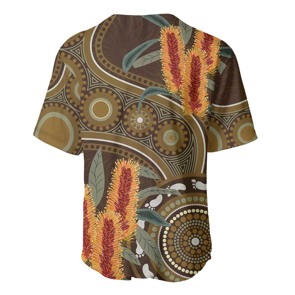 Australian Yellow Banksia Flowers Baseball Jersey Aboriginal Dot Art
