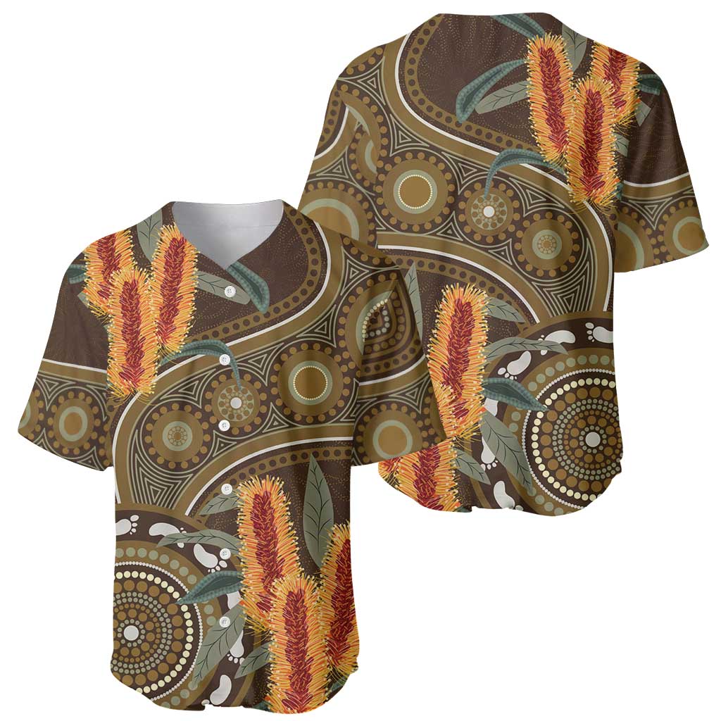 Australian Yellow Banksia Flowers Baseball Jersey Aboriginal Dot Art