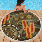 Australian Yellow Banksia Flowers Beach Blanket Aboriginal Dot Art
