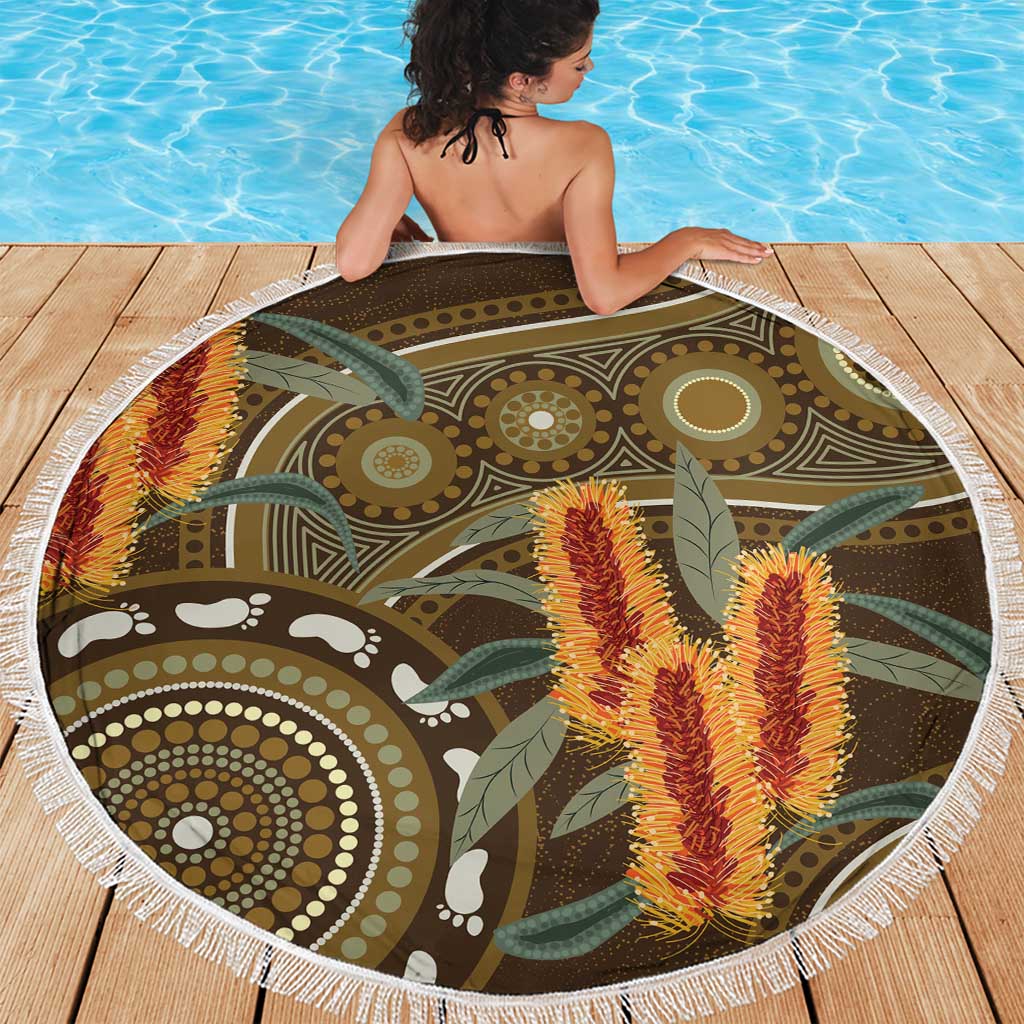 Australian Yellow Banksia Flowers Beach Blanket Aboriginal Dot Art
